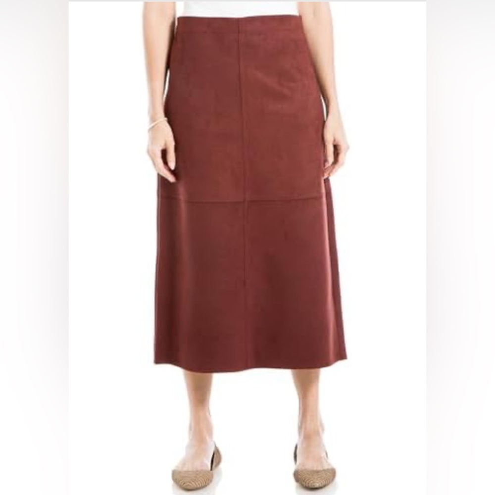 Max Studio Faux Suede A-line Rich Burgundy Midi Skirt